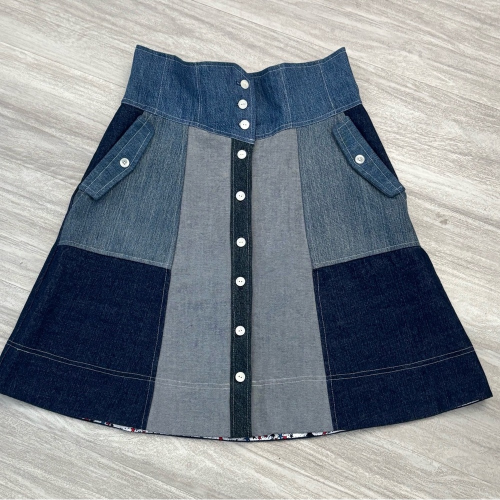 Chic Denim A-Line Skirt with Button Accents